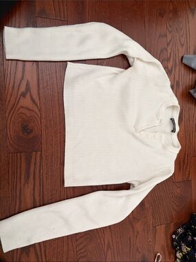 Brandy Melville Cream Ribbed Henley sweater/top